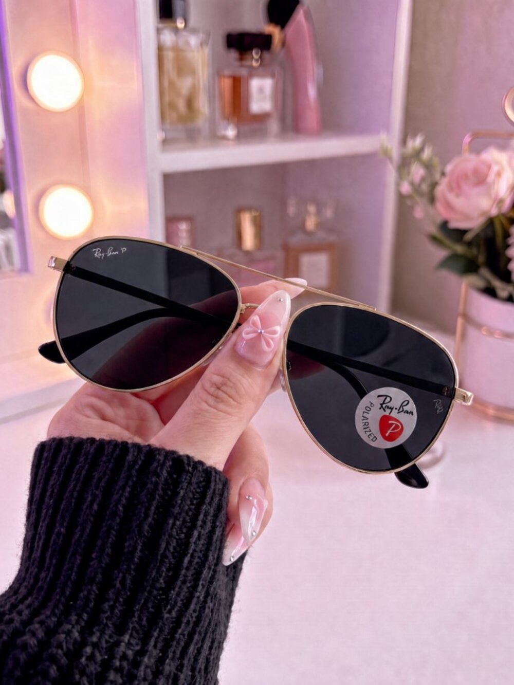 Ray-Ban Aviator Polarized Sunglasses Gold Frame Black Lens NWT